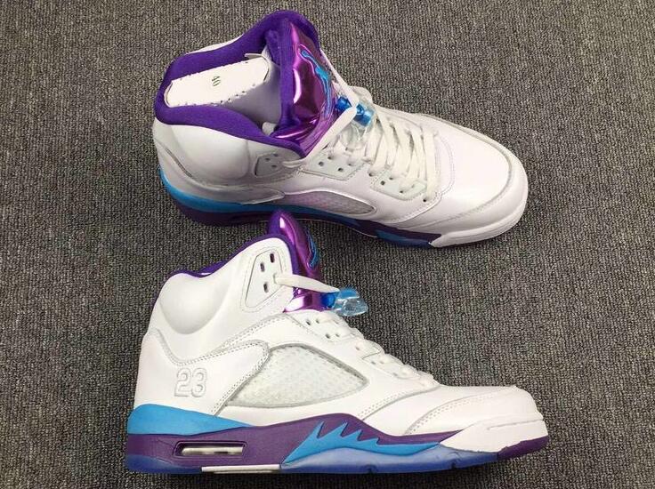 purple and white jordans 5