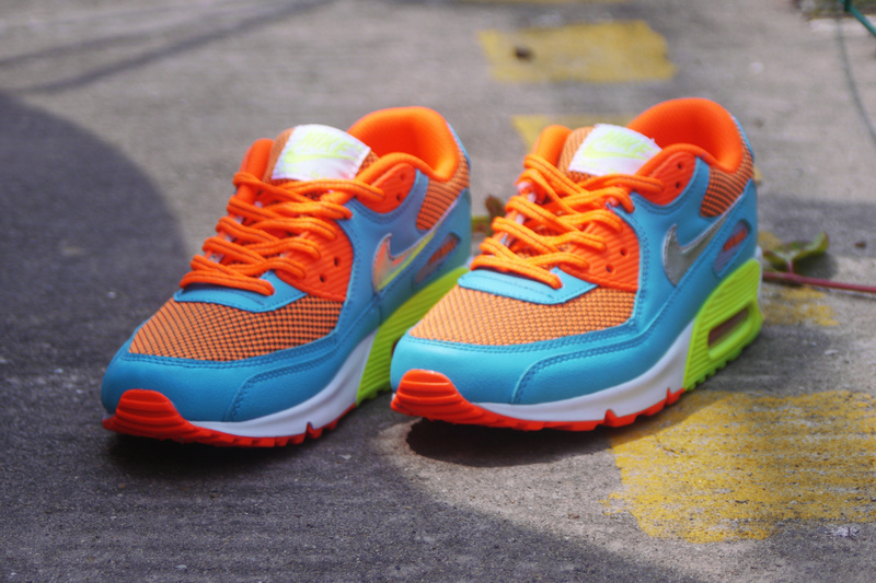 Nike Air Max 90 Orange Blue White Green For Women - Click Image to Close