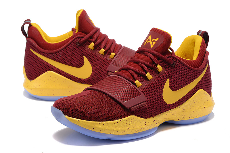 Men Nike PG 1 Wine Red Yellow Shoes 