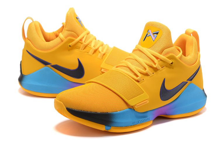 yellow and blue basketball shoes