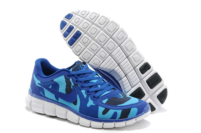 Nike Free 5.0 V4 Camouflage Navy Sea Blue Shoes