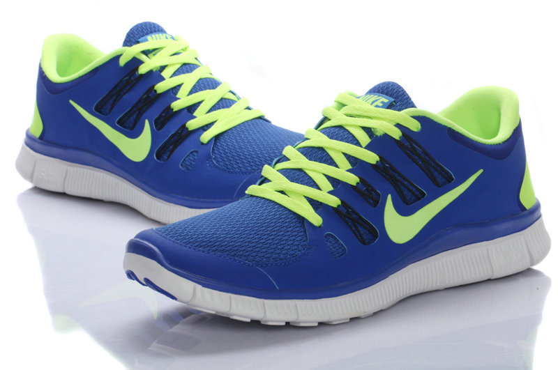 blue and green nike running shoes