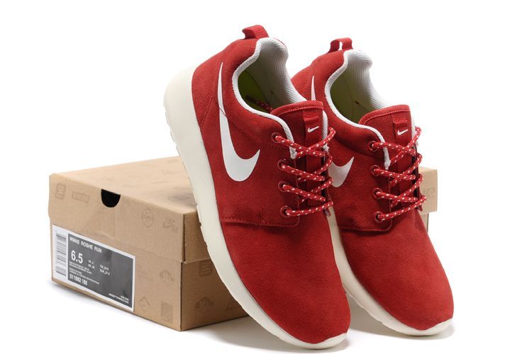 Nike Roshe Run Red White Swoosh Shoes