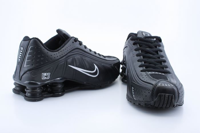 New Nike Shox R4 Shoes All Black White Swoosh